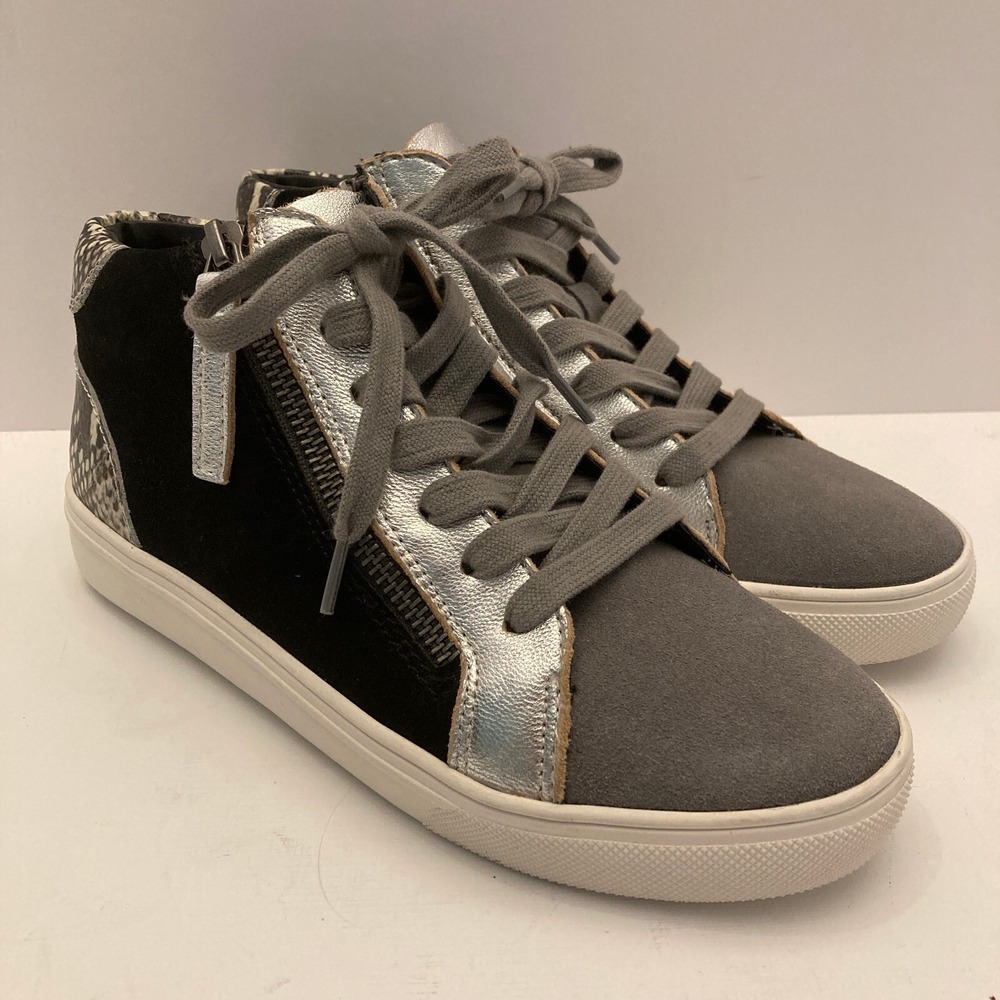 Blondo Genesis Sneakers Womens 6 Waterproof Leather Suede Black Gray Silver NEW